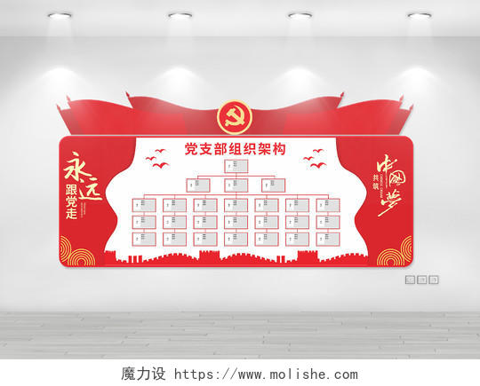 红色大气党支部组织架构宣传文化墙